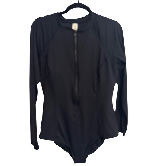 Sea Level Swim Size 14 Black Long Sleeve Zip Front One Piece Swimsuit - Picture 2 of 15